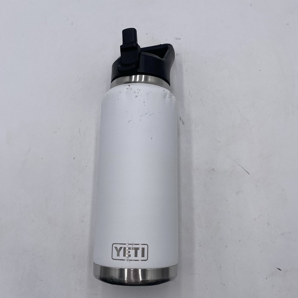 Yeti Rambler 36 OZ Bottle White Flip Sup Cap SEE PICS Has Dent Scratching Pic